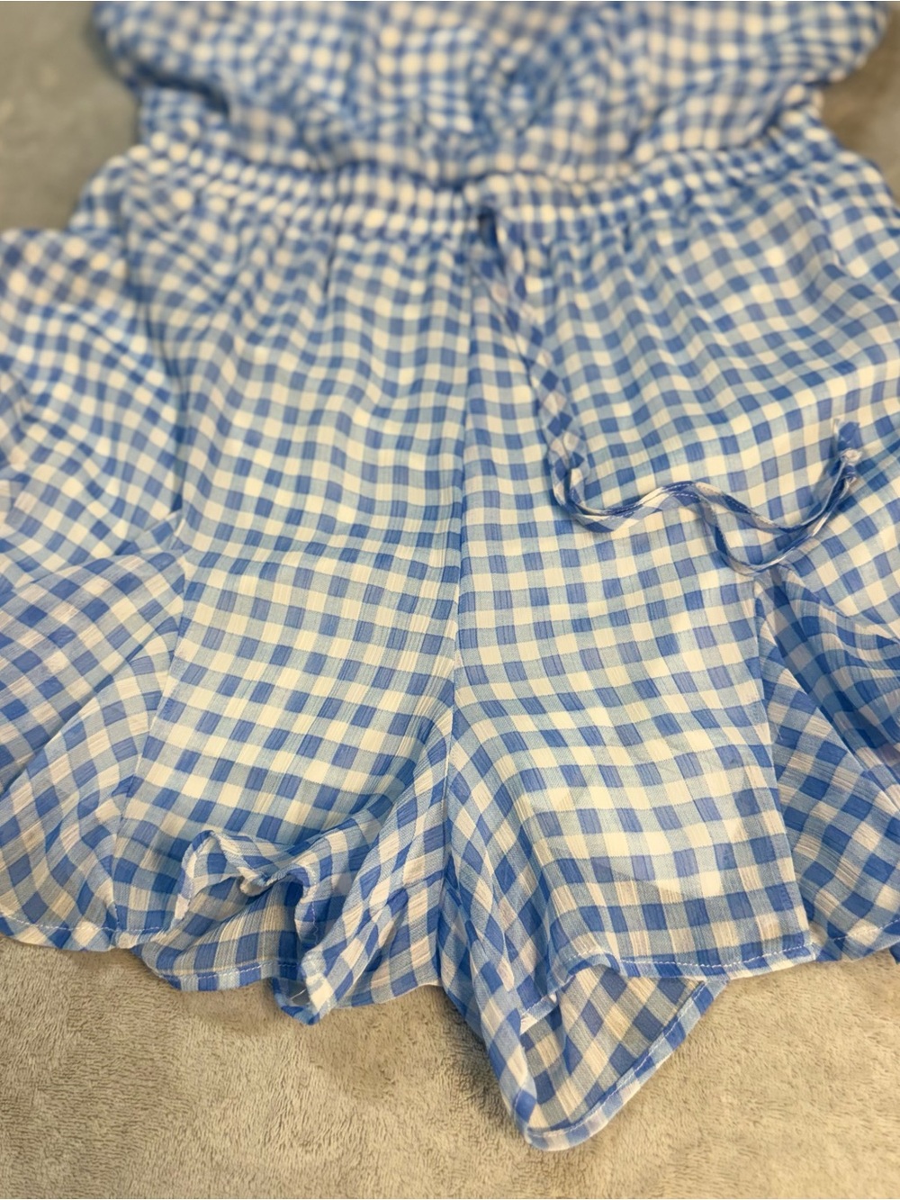 Altar’d State Blue White Gingham Halter Romper XL Ruffle Hem Lined Summer - Picture 11 of 15